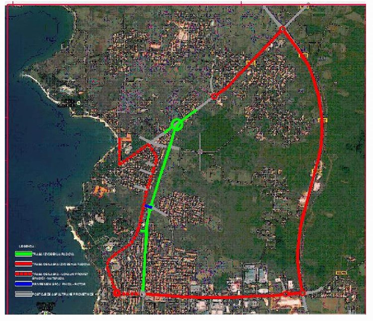 Zelenom bojom označena je trasa radova, a crvenom su označeni zaobilazni pravci (Grad Poreč)