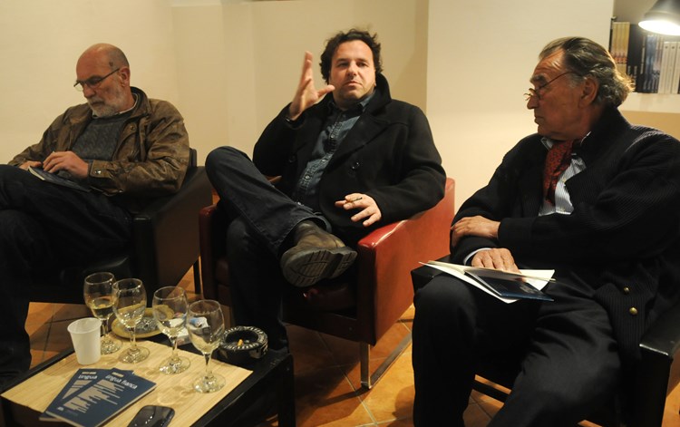 Nenad Popović, Đorđe Matić i Milan Rakovac u galeriji Makina (Dejan ŠTIFANIĆ)