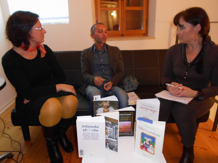 Iva Ciceran, Corrado Premuda i Liana Diković na književnom druženju u Kući za pisce (Davor ŠIŠOVIĆ)