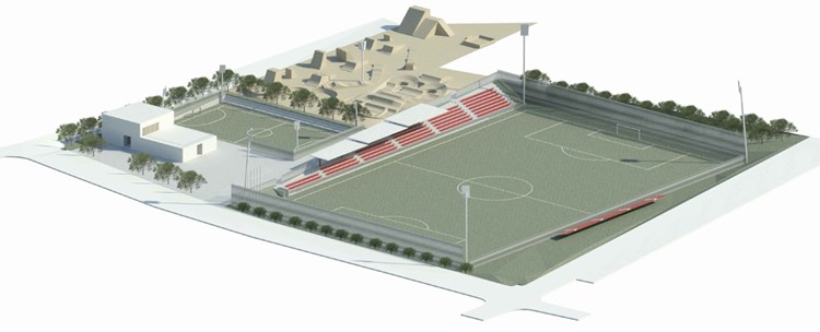 Skica planiranog nogometnog igrališta, polivalentnim igralištem za mali nogomet i bike-skate parkom