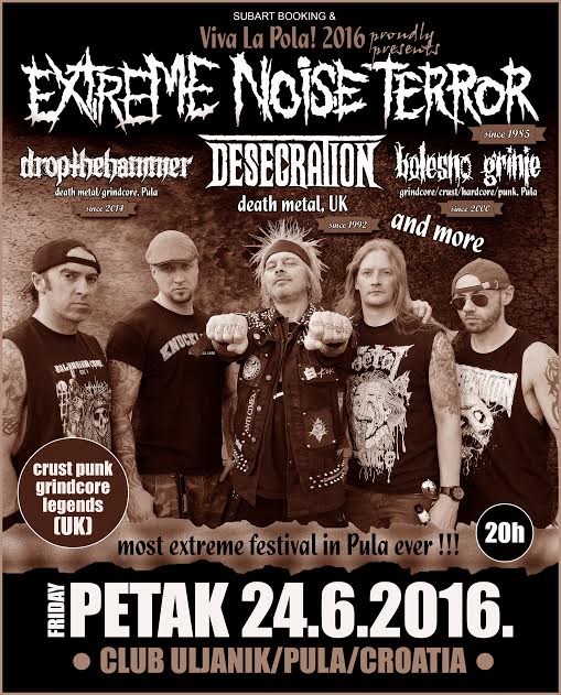 Na ovogodišnjem izdanju festivala Viva La Pola nastupit će crust punk grindcore sastav Extreme Noise Terro