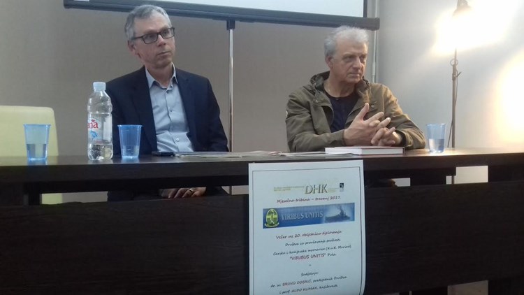 Predsjednik Društva "Viribus Unitis" Bruno Dobrić i književnik Aldo Kliman (Snimio Z. ANGELESKI)