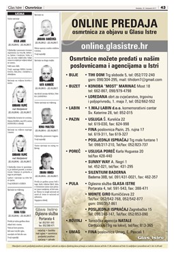 Glas Istre: nedjelja, 22. listopad 2017. - stranica 43